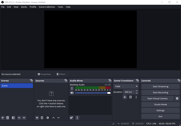 The main interface of OBS Studio