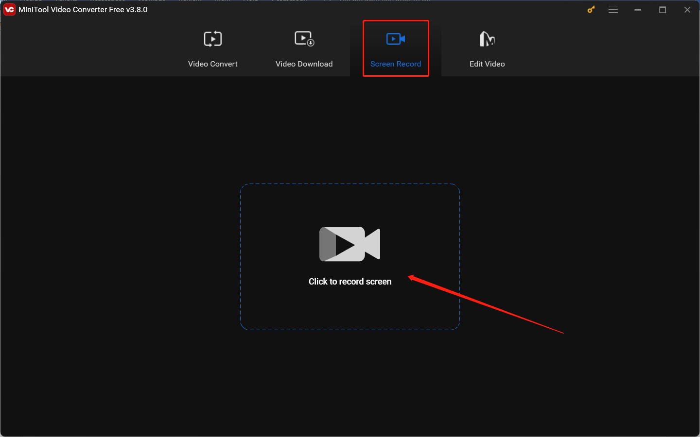 Hit the Click to record screen option in MiniTool Video Converter to access MiniTool Screen Recorder