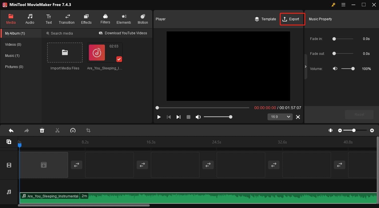 Click on the Export button in MiniTool MovieMaker to access the interface of output format setting