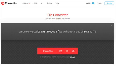 The main interface of Convertio