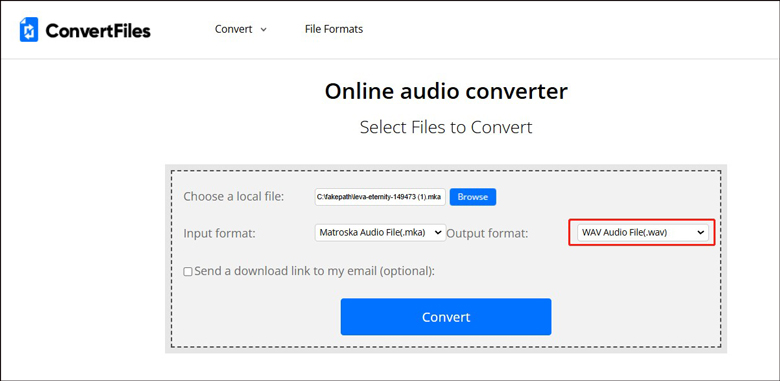 Convert MKA to WAV in ConvertFiles.com