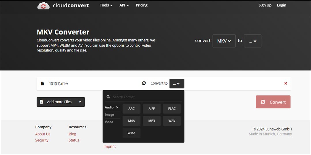 MKV online über CloudConvert in WMA konvertieren