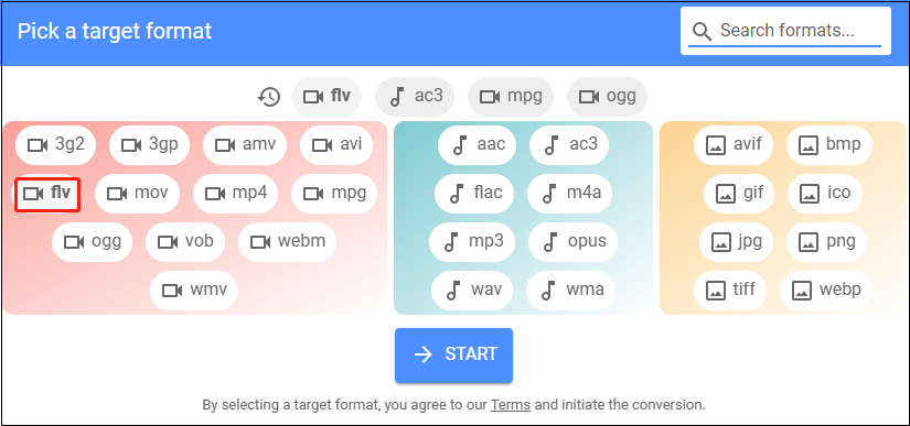 Choose flv as the output format in MConverter