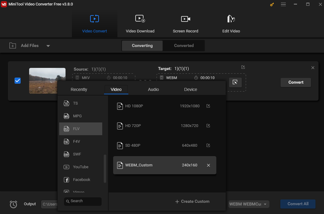 Choose MKV as the output format under the video tab in the output format window