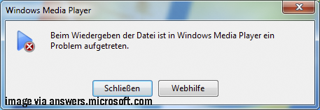 Beim Wiedergeben der Datei ist in Windows Media Player ein Problem aufgetreten