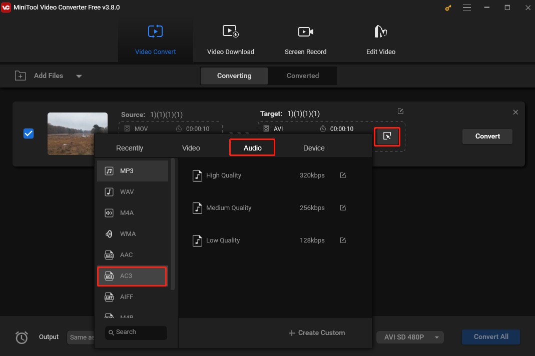 Choose AC3 as the output format in the output format window