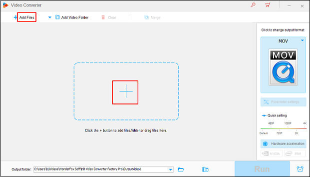 Click the Add Files button to import the target MOV file for format conversion in HD Video Converter Factory Pro