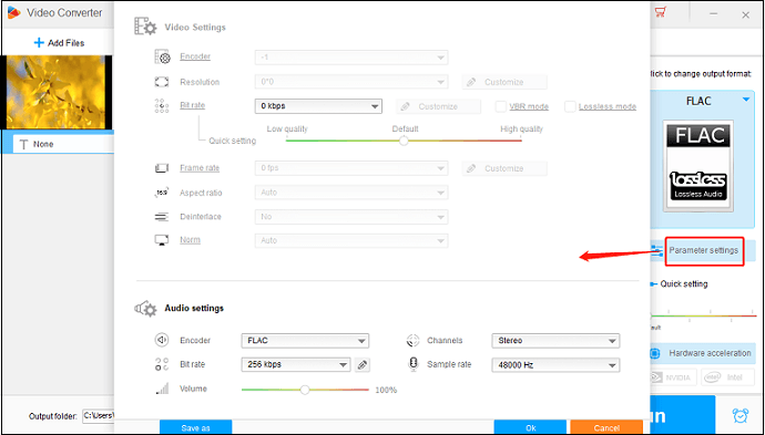 Change some parameters for format conversion in HD Video Converter Factory Pro