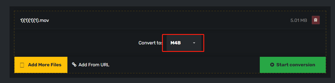 Click the inverted triangle and select M4B as the output format in Converter365