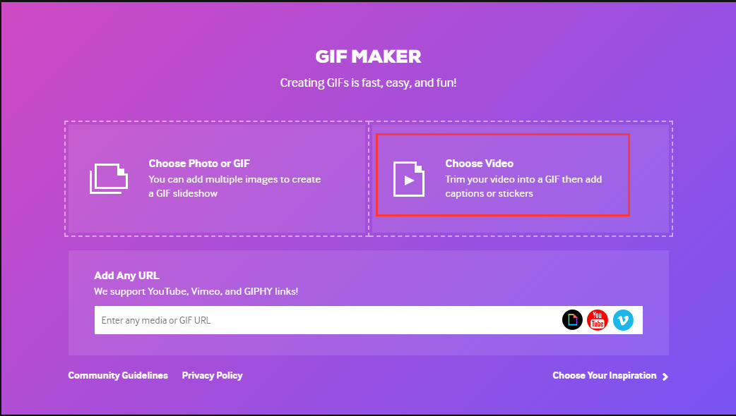 GIPHYで「Choose Video」をクリックしてデバイスからMP4ファイルを選択する