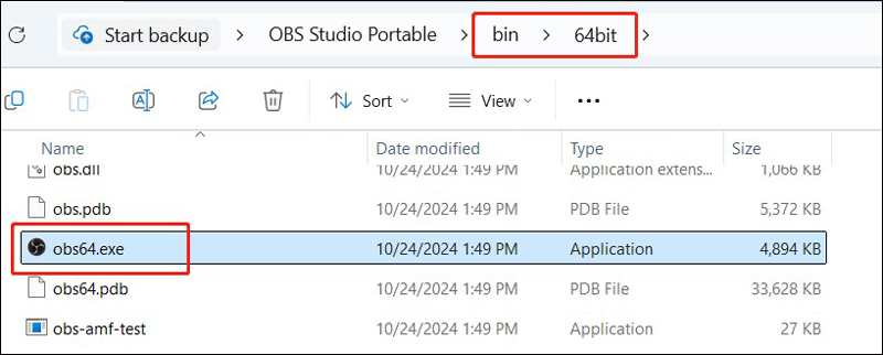 Launch obs64.exe in the OBS Studio Portable folder