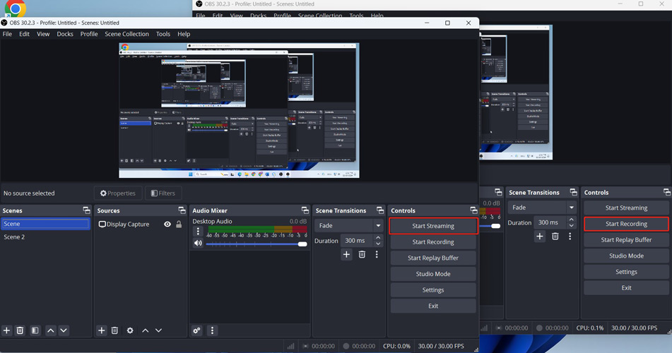 Click Start Streaming in the main OBS instance and hit Start Recording in the portable OBS instance