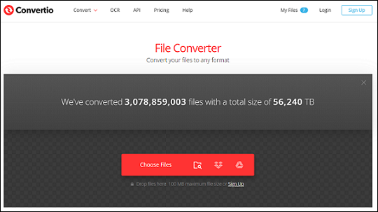 The main interface of Convertio