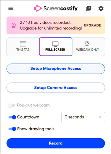 The main interface of Screencastify