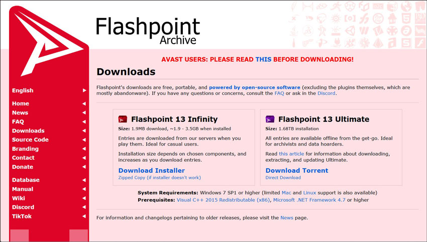 Download the Flashpoint version you need from the official website of Flashpoint