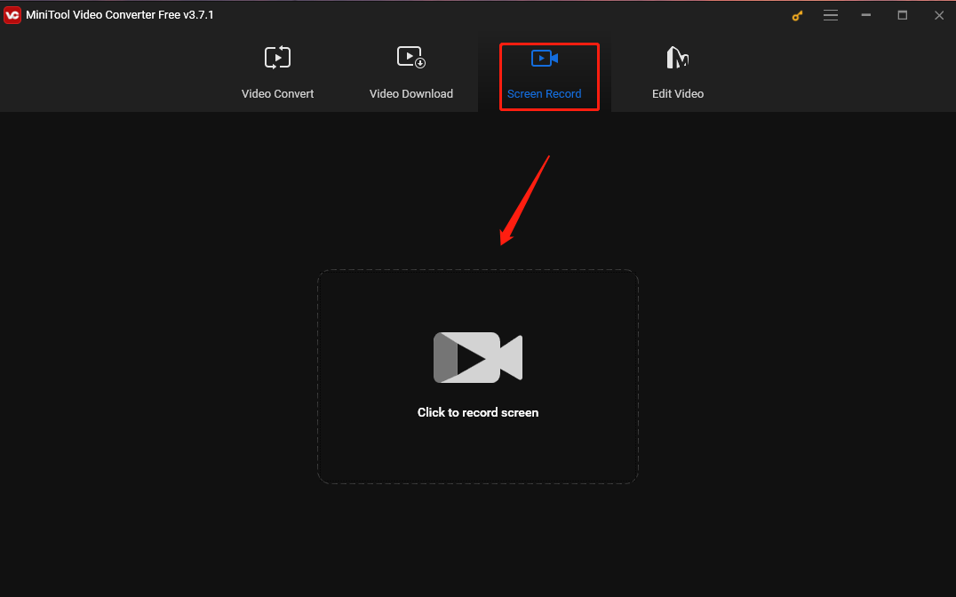 Click the Click to record screen area under the Screen Record tab to open MiniTool Screen Recorder