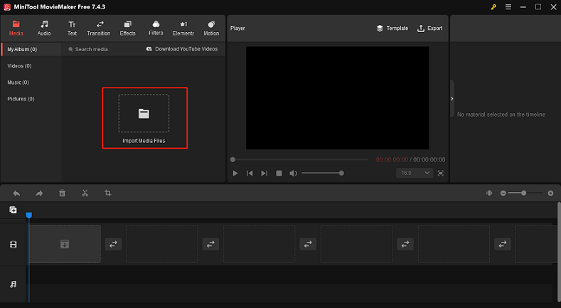 Click the Import Media Files area to import the RMVB file for format conversion in MiniTool MovieMaker