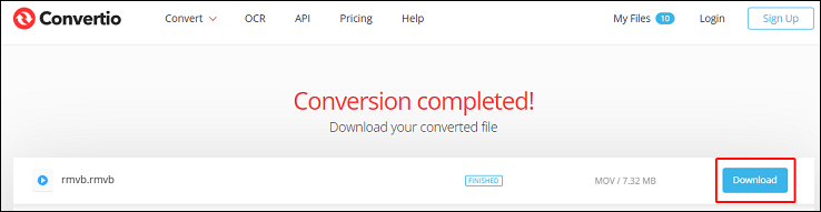 Click the Download button in Convertio to save the converted file to the computer