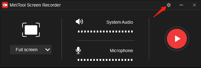 Click on the gear icon in MiniTool Screen Recorder to access the setup interface of the screen recording