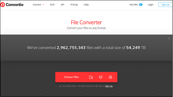 The main interface of Convertio