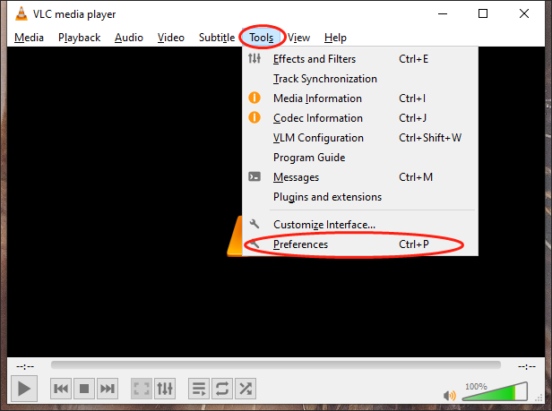 Click on Tool in the menu bar of VLC and choose Preferences to access the Simple Preferences window