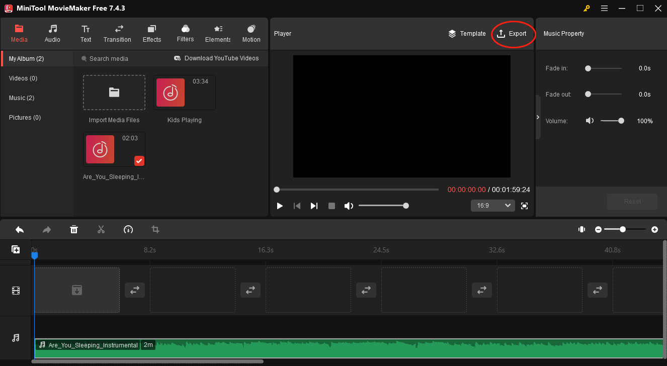 Click on the Export icon in MiniTool MovieMaker to access the Export window where your can set the output format