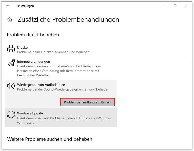 Problembehandlung für die Wiedergabe von Audiodateien ausführen