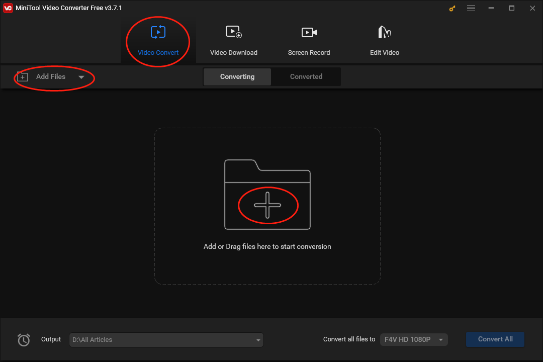 Click on the big plus icon or the Add Files button in MiniTool Video Converter to upload your WMA files