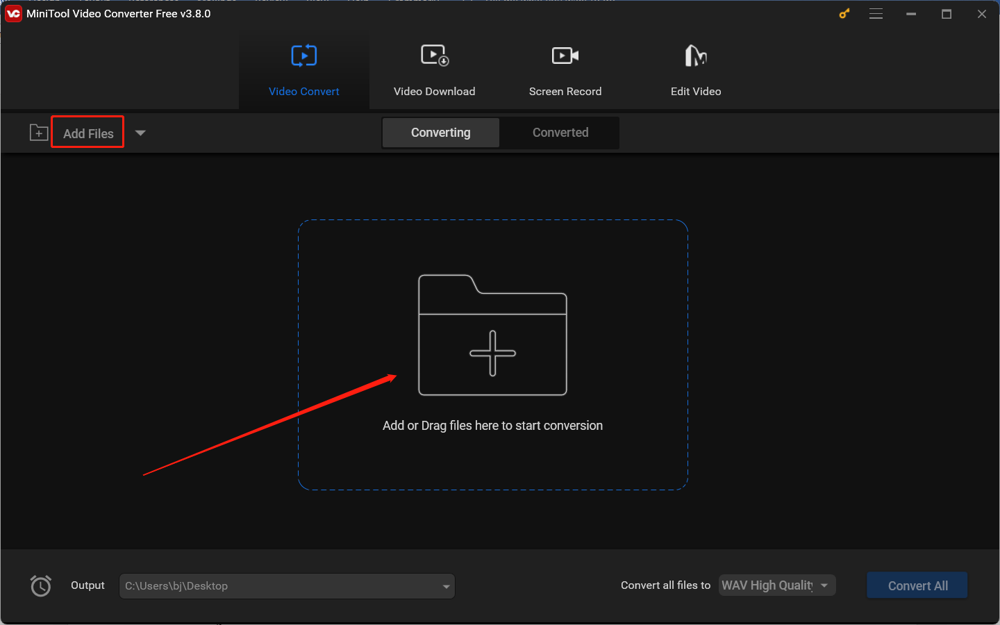 Click on Add Files to import the target AIFF file to MiniTool Video Converter for AIFF to AAC conversion