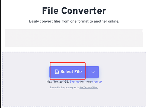 Click the Select File button to upload the ALAC file for format conversion in FreeConvert