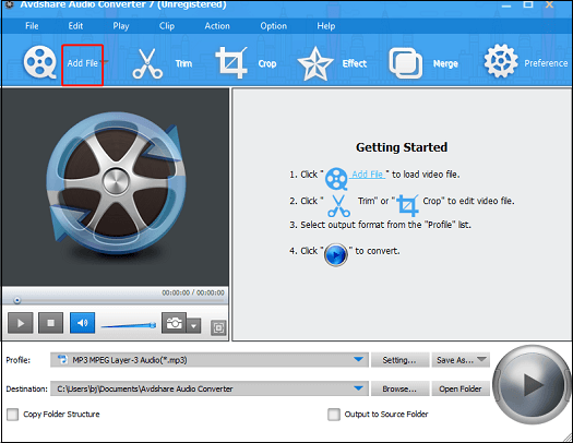 Click the Add File button to import the APE file for format conversion in Avdshare Audio Converter