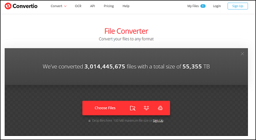 The main interface of Convertio