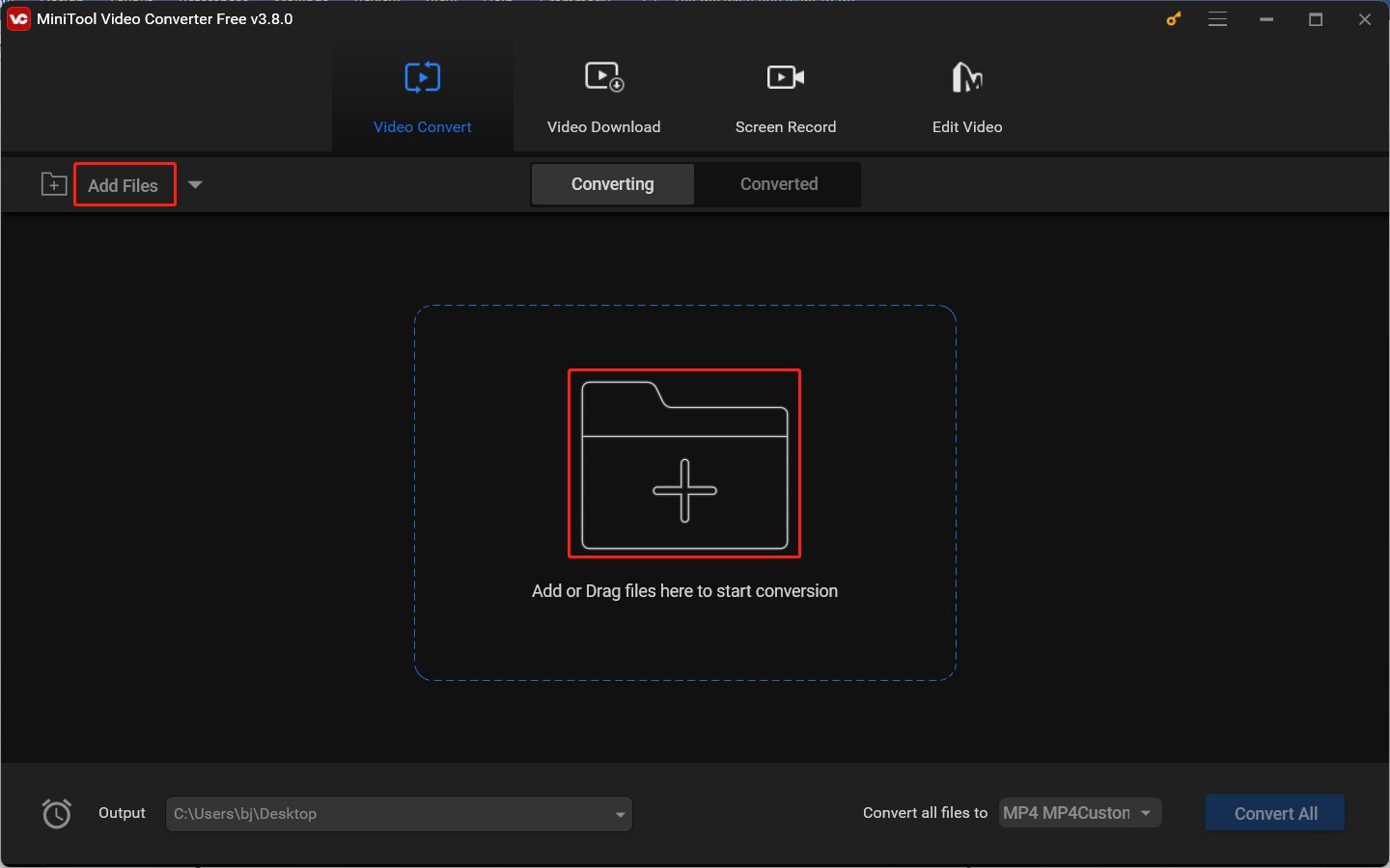 Click on Add Files to import the target AVI file to MiniTool Video Converter