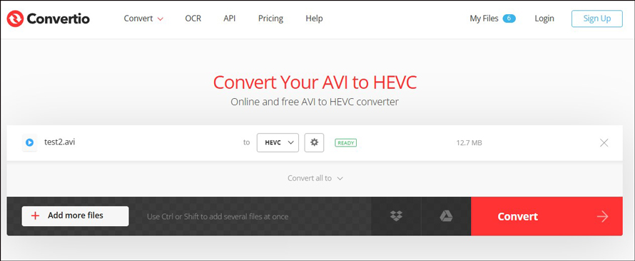 Convert AVI to HEVC with Convertio