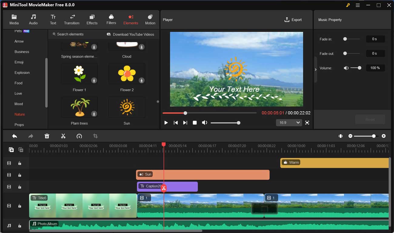 The interface of MiniTool MovieMaker