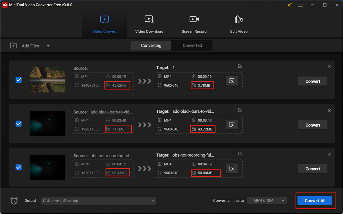 Hit Convert All to activate the compression process in MiniTool Video Converter