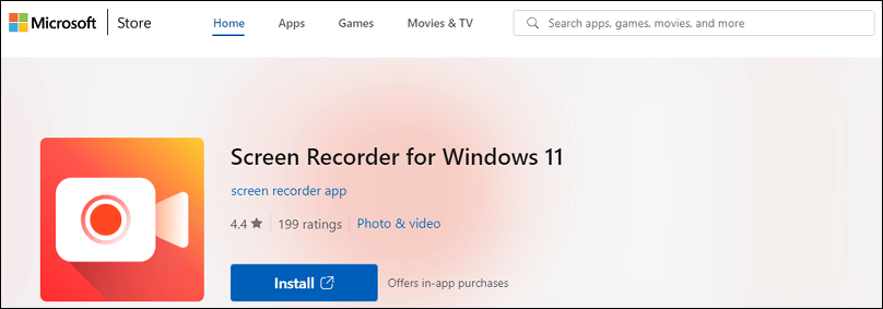 Microsoft StoreからScreen Recorder for Windows 11をダウンロードする