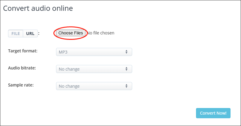 Click on the Choose Files button in Aconvert to import your WAV file