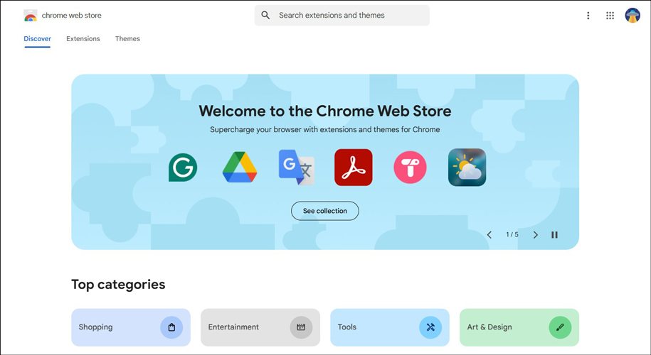 The interface of Chrome Web Store