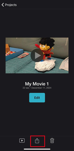 tap on Done and choose the Share icon in iMovie to export the voice memo as an MP4 video