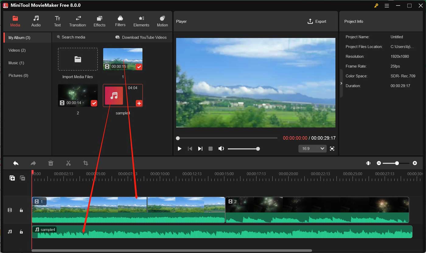 Click Import Media Files to import needed footage and voice memo into MiniTool MovieMaker