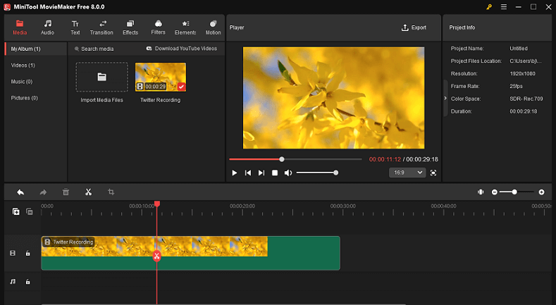 The interface of MiniTool MovieMaker