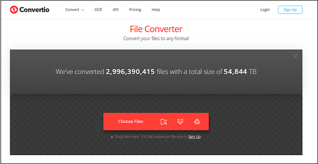 The interface of Convertio