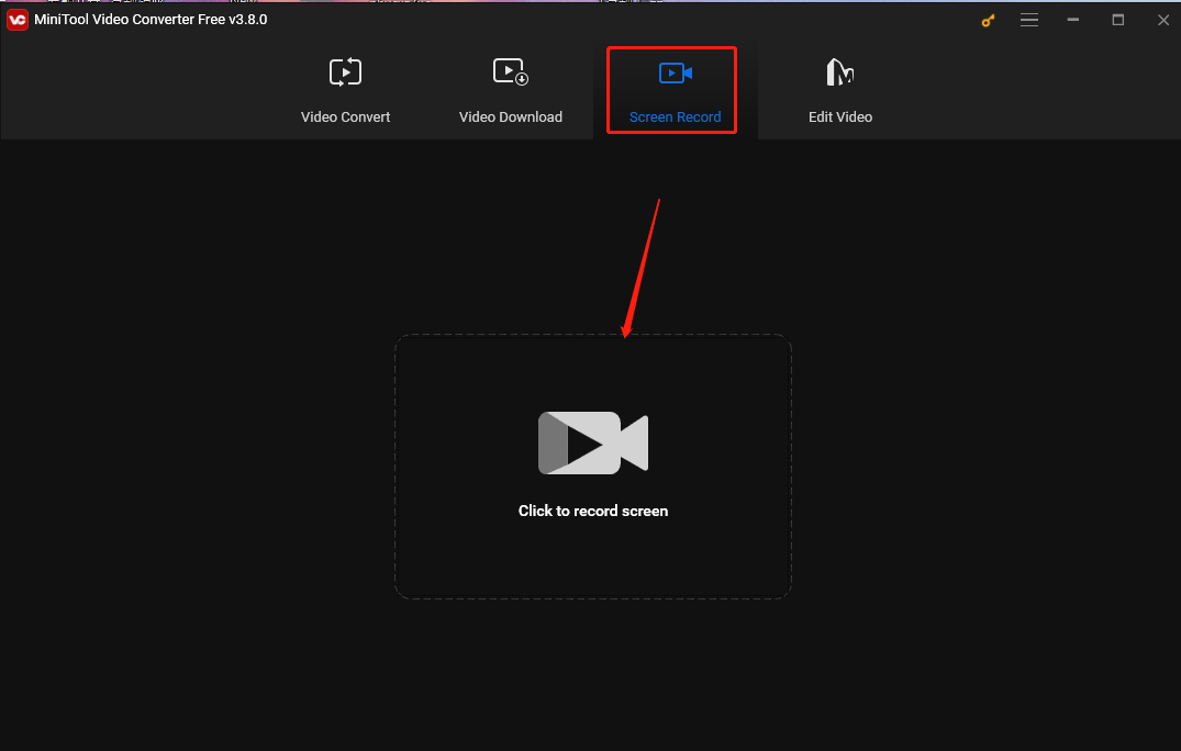 zum Öffnen von MiniTool Screen Recorder klicken Sie auf den mittleren Bereich in MiniTool Video Converter