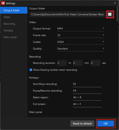 Change some parameters in MiniTool Screen Recorder for recording Stalker 2