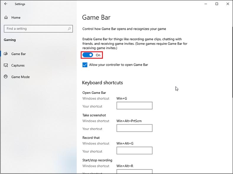 Go to the settings of your laptop, choose Gaming, and toggle the switch to enable Xbox Game Bar