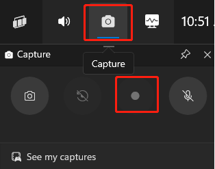 Click the Capture button (a camera-shaped icon) on the toolbar and then click on the Start Recording button to start your recording