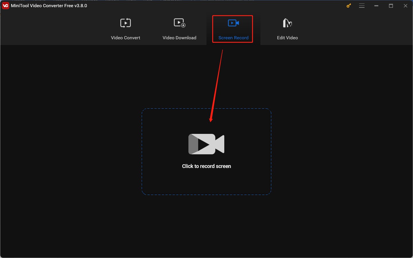 Hit the Click to record screen area under the Screen Recorder module of MiniTool Video Converter to access MiniTool Screen Recorder