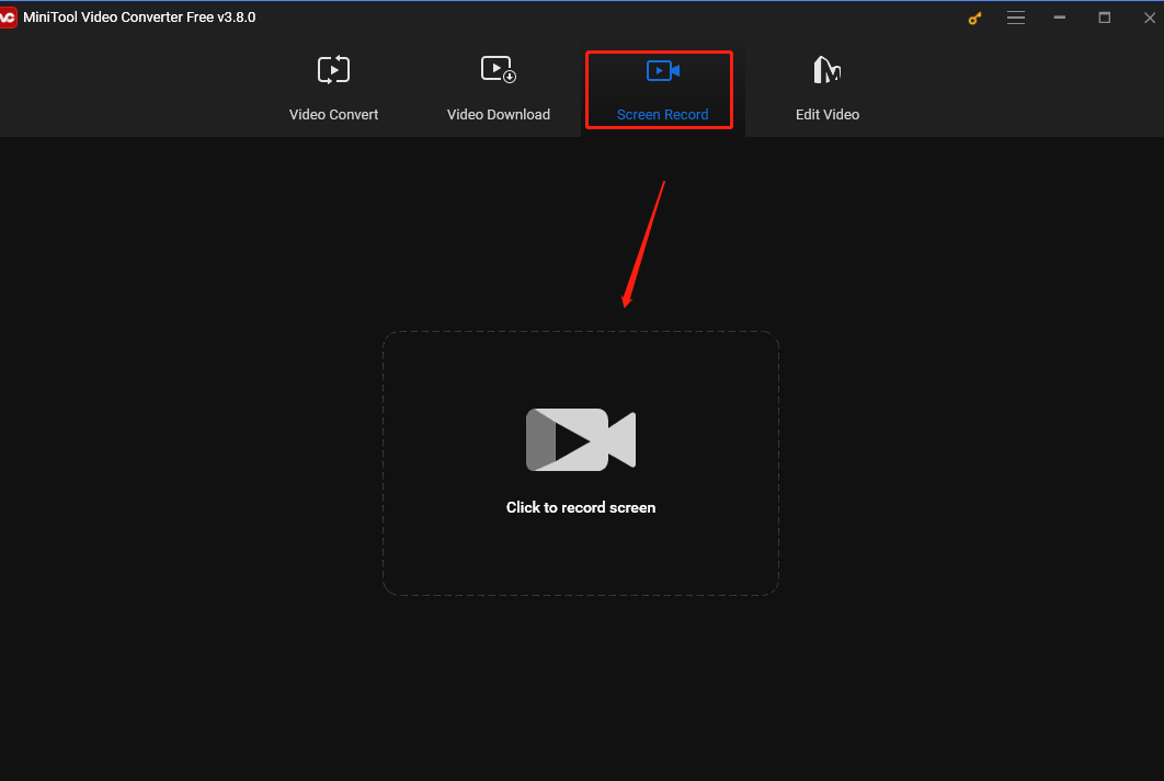 Click Screen Record and hit the Click to record screen region to access MiniTool Screen Recorder