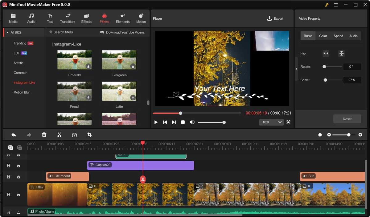 The editing interface of MiniTool MovieMaker